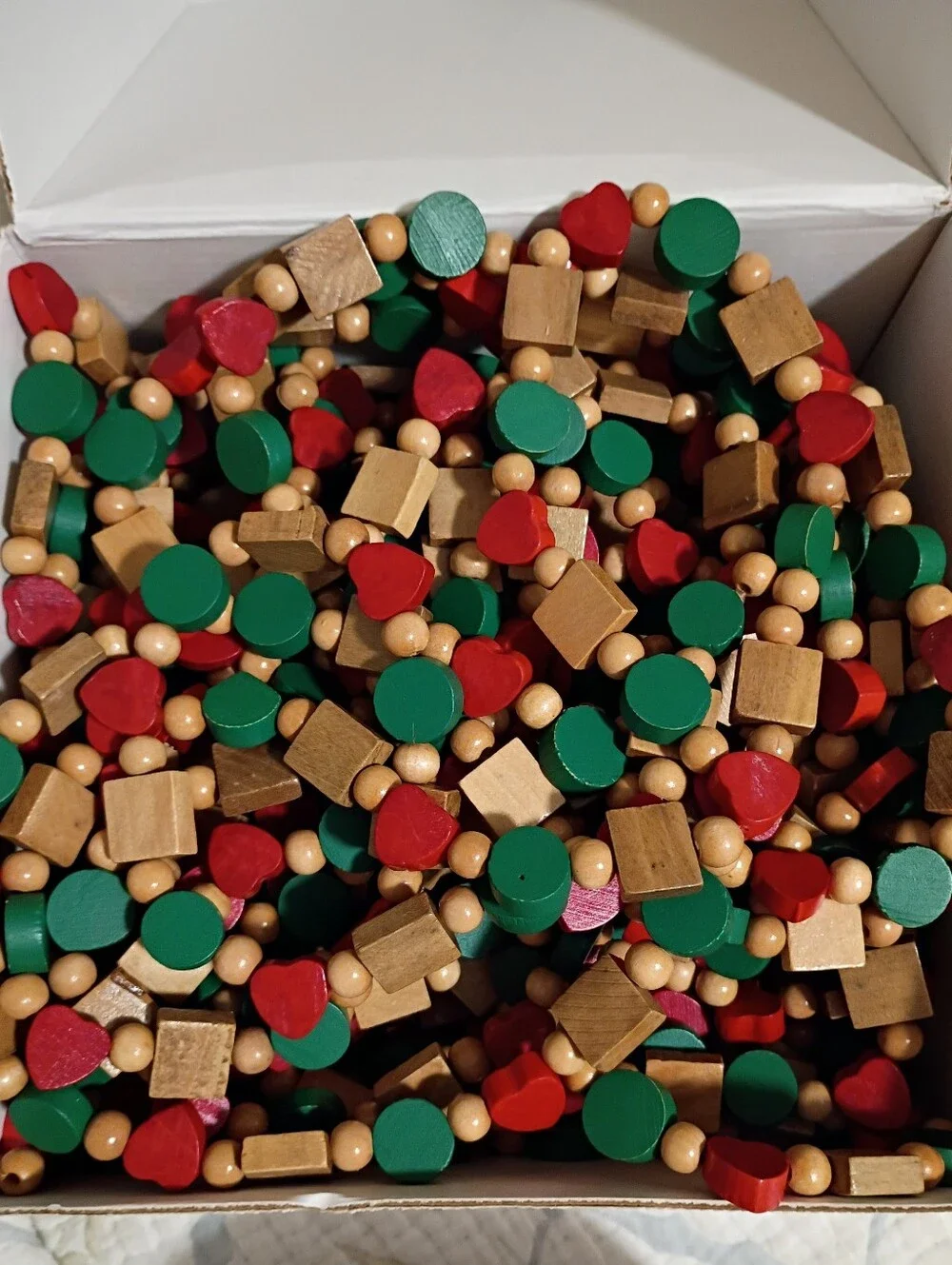 Vintage Wooden Beaded Christmas Tree Garland Red & Green